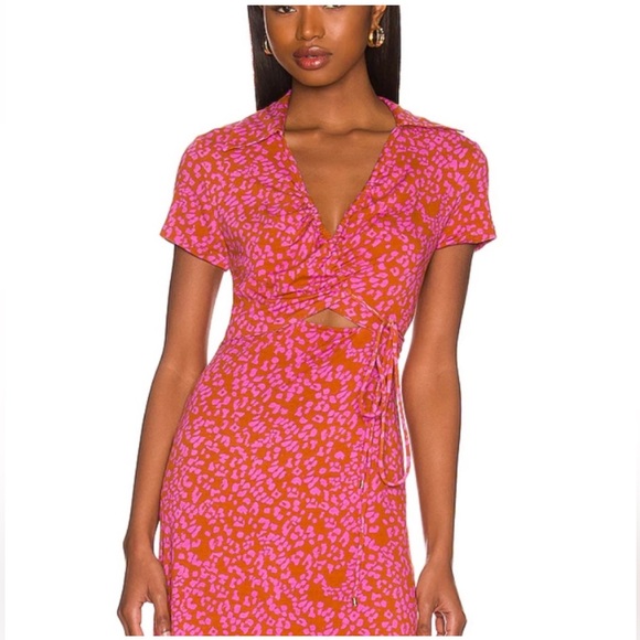 Free People Marsaille Mini Wrap Dress Cheetah Print Festival Size Medium  🐆 ❤️ - Picture 12 of 15